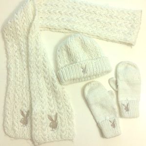 LIKE NEW! Women's Playboy Hat Scarf Mittens Set